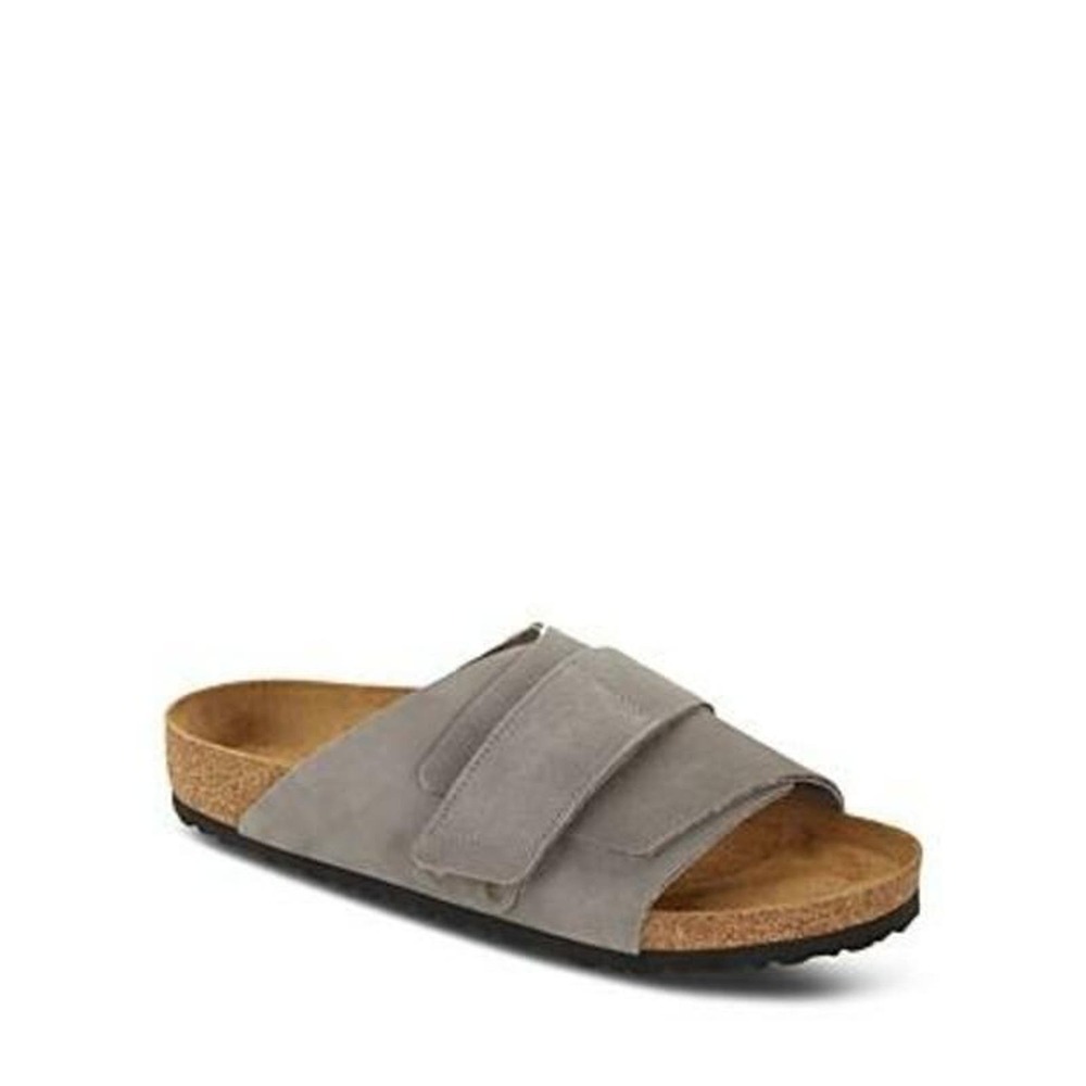 Birkenstock Gray Suede Two-Strap Slide Sandals